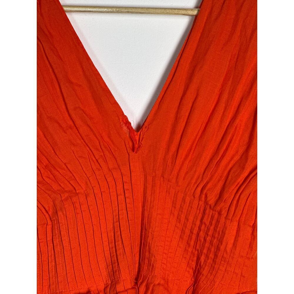 Sea New York Zora Dress Short Sleeve V-Neck Pleated Midi A-Line Red Orange 12 - Picture 4 of 9